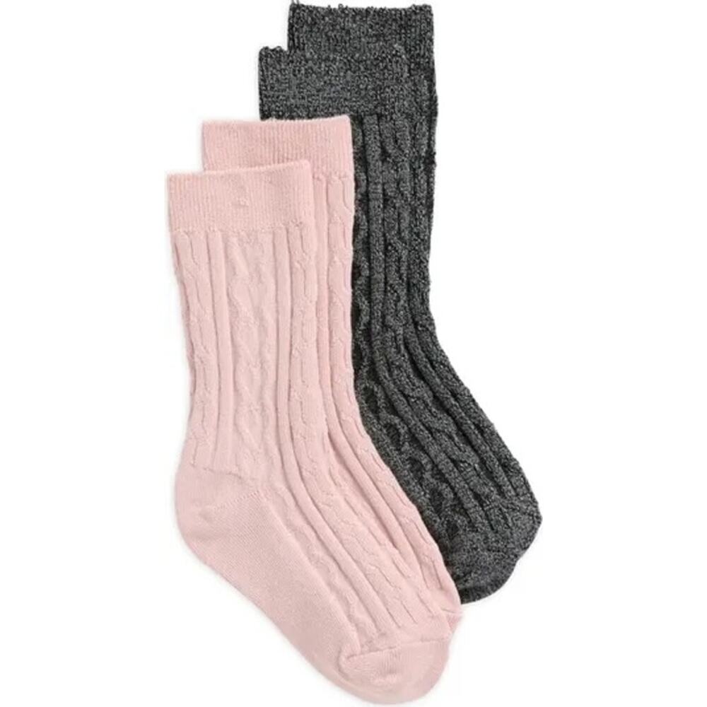 Nordstrom Kids' 2-Pack Heart Cable Crew Socks Set of‎ 2 Shoe Size 3-9